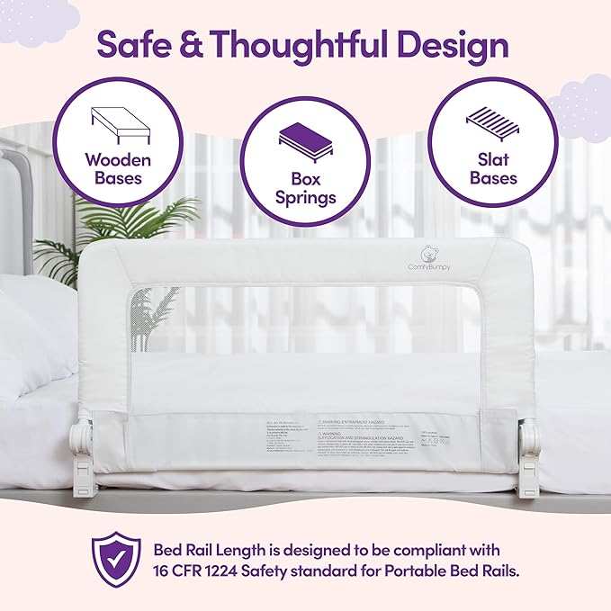 ComfyBumpy 2-Pack Bed Rail for Toddlers 35.5" L x 19.5" H | Toddler Bed Rails for Twin, Full & Toddler Mattress Size | Swing Down Rail Guard | Mattress Side Rail for Kids | White