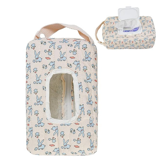 Quilted Baby Wipe Holder Floral Diaper Pouch Portable Quilted Wipes Bag for Car, Stroller