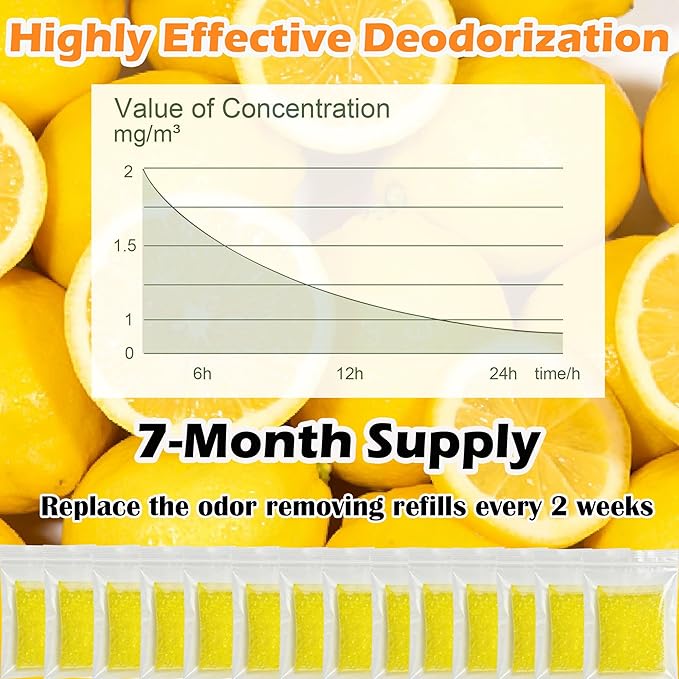 14 Pack Diaper Pail Odor Absorber Refills for Munchkin Step and Pall Diaper Pails, Odor Eliminator Filter Refills for Puck Baking Soda Cartridge (Lemon)