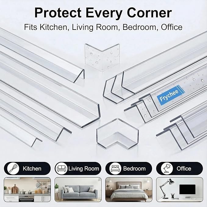 Clear Self-Adhesive Mini Wall Corner Protectors, Cute Corner Guards & Edge Protector for Wall Door Frame Cabinet Baseboard & Door, Table, Stair, Easy to Cut (1.7x60.96cm/0.67x24in)