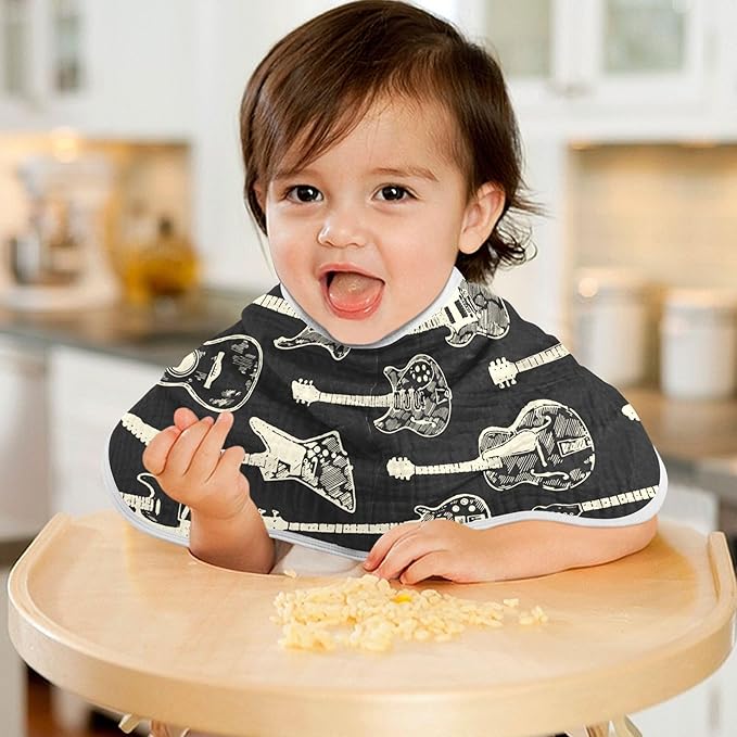 Black Guitar Music Burp Cloths Baby Boys Girls Absorbent Soft Cotton Burping Cloths Rags 2 Pack