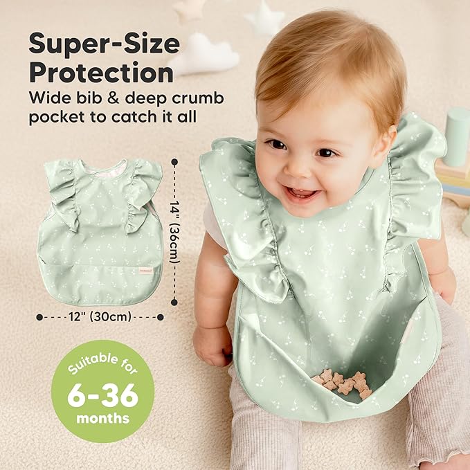 KeaBabies Waterproof Bibs for Baby Girl,Boy – 2-Pack Lightweight, Large Baby Bibs for Eating, Wearable Food Catcher, 6-12 Months Infant Feeding Essentials, Smock for Toddlers 1-3, Kids (Bloom)