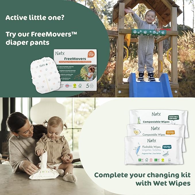 Naty BioEmbrace Baby Newborn Diapers | Sensitive Skin Safe Certified | Leak Protection up to 100% | Plant-Based Teddy Softness, Premium Comfort | Chlorine-Free | Size 2 (6–13 lbs), 33 Count