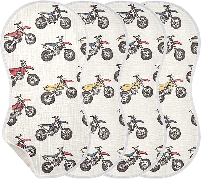Motocross Dirt Bike Vintage Burp Cloths Baby Boys Girls Absorbent Soft Cotton Burping Cloths Rags 4 Pack