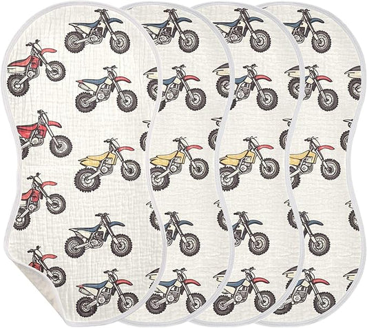 Motocross Dirt Bike Vintage Burp Cloths Baby Boys Girls Absorbent Soft Cotton Burping Cloths Rags 4 Pack