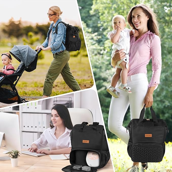 Breast Pump Bag Fit for Spectra S1 and S2, Pumping Bag with Waterproof Mat for Pump Accessories, Portable Pump Carrying Case for Work, Pump BackpackTravel and Family Use, Newborn Essentials Black
