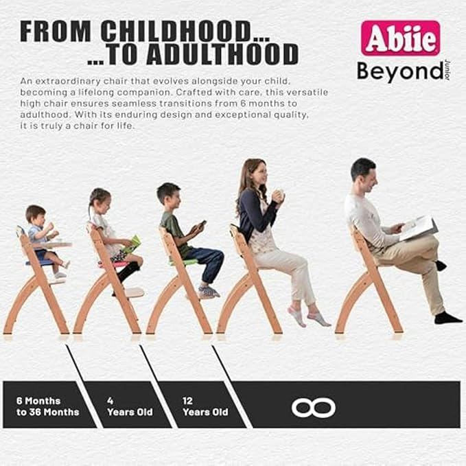 Abiie Beyond Junior Wooden High Chair for Babies and Toddlers - Convertible 3-in-1 Baby Highchair with Removable Tray - 6 Months to 250 Lb - Water Resistant - Natural Wood/Olive Cushion