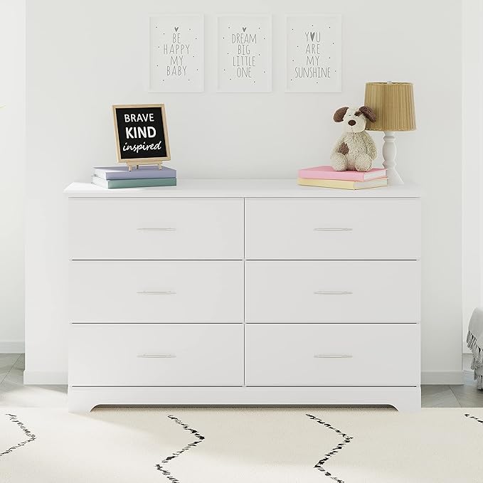Storkcraft Brookside 6-Drawer Dresser (White) – GREENGUARD Gold Certified, White Dresser for Bedroom, Kids & Nursery Storage Chest, Safety Interlocking Drawers, Pre-Installed Tracks, Kids Chest