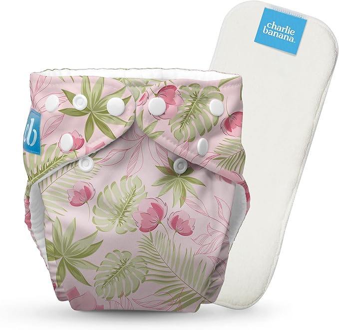 Charlie Banana Cloth Diapers, Reusable, Washable, Adjustable One Size Diaper, for Babies and Toddlers, with Absorbent Insert - Pink Forest, 1 Pack