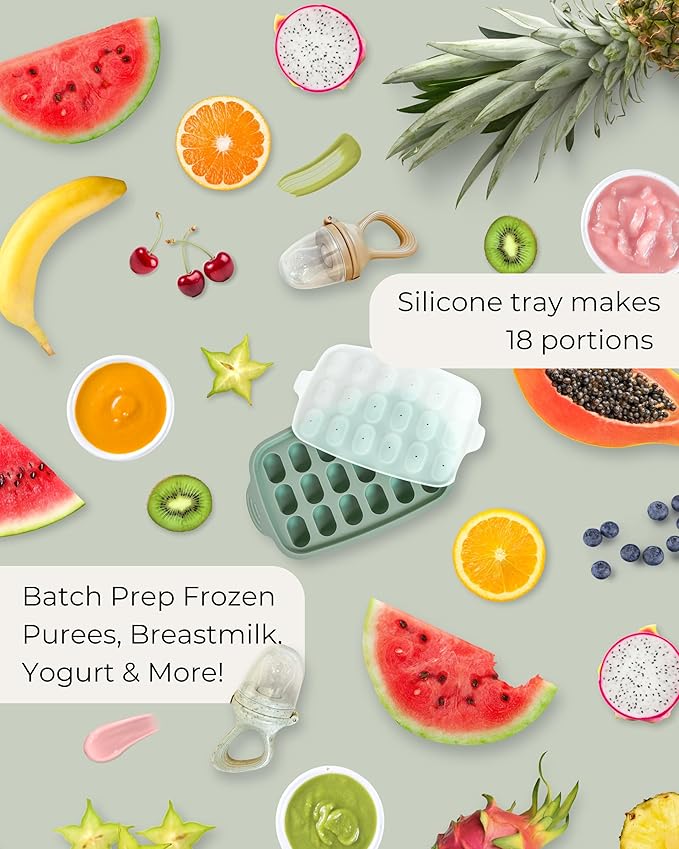 Hippypotamus Baby Food Feeder & Freezer Tray - Silicone Fruit Feeder - Pacifier Teething Toys - 2 Extra Pouches - Set of 2