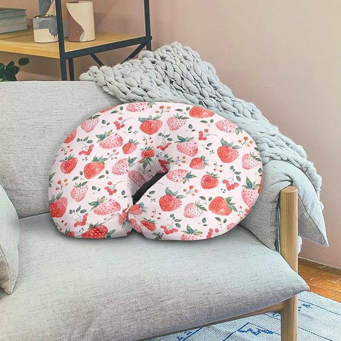 Strawberry Nursing Pillow Covers Reversible and Soft Feeding Pillow Slipcover Fits Standard Infant Nursing Pillow or Positioner for Boy and Girl White(Cover Only)