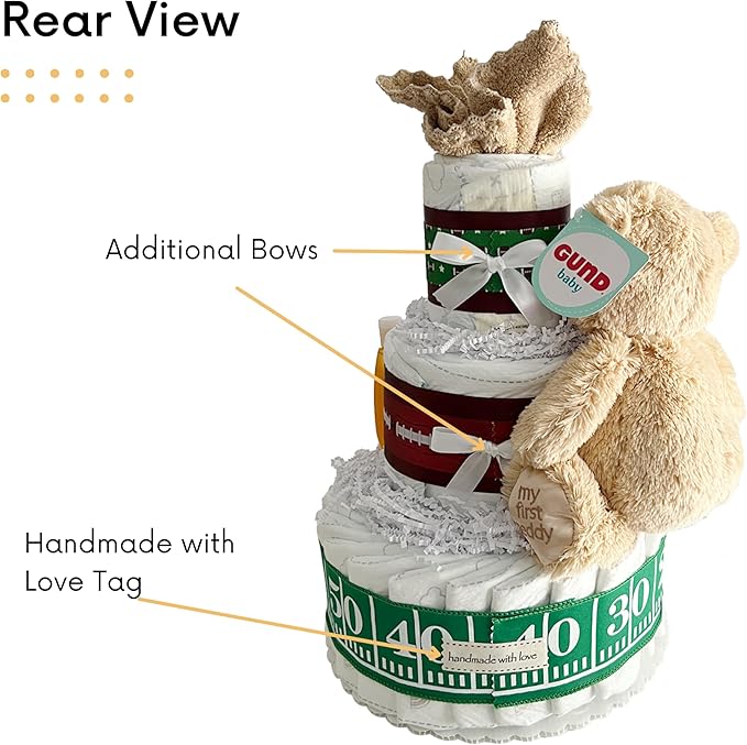 Lil' Baby Cakes Football Diaper Cake - Adorable Baby Boy Gift Using Size 1 Swaddler Diapers - Perfect for Baby Showers with Football-Themed Decorations or Boy's Diaper Cake Kit - 10 in X 12 in