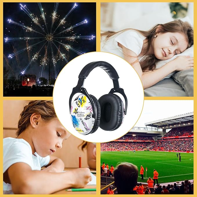 Kids Hearing Protection,25dB NRR Noise Reduction,Sound Proof for Kids,Toddler,Safety Earmuffs for Concert,Airplane,Autism,Monster Jam,Travel,School- Black Graffiti