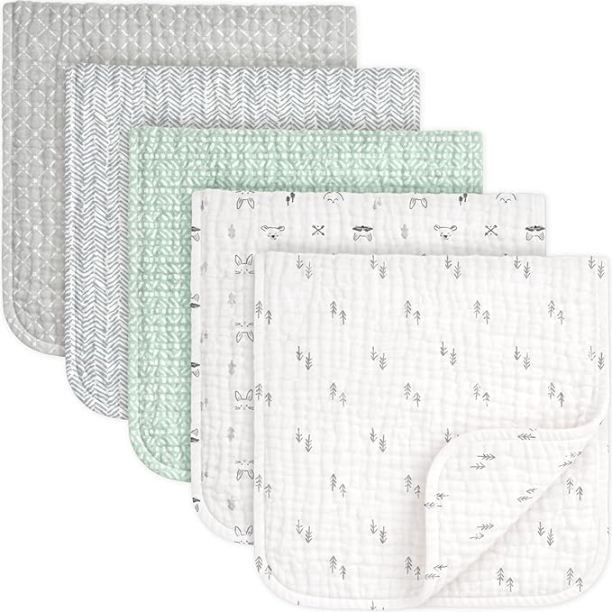 KeaBabies Organic Muslin Burp Cloths Baby Boy, Girl – 5-Pack 100% Cotton Muslin Burping Cloths for Babies, Newborn, 21x10 Large & Absorbent Spit Up Rags, Baby Washcloth, Infant Towels (Nordic)