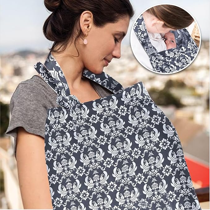 Nursing Cover for Mom Breastfeeding, Baby Privacy Nursing Covers Up Breathable Cotton with Ajustable Hoop for Mother (Grey)