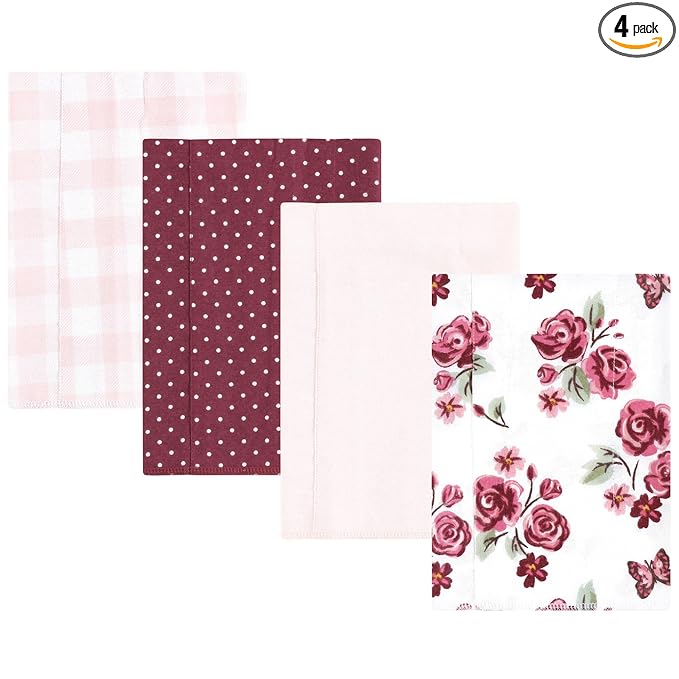 Hudson Baby Unisex Baby Cotton Flannel Burp Cloths, Sweet Roses, One Size