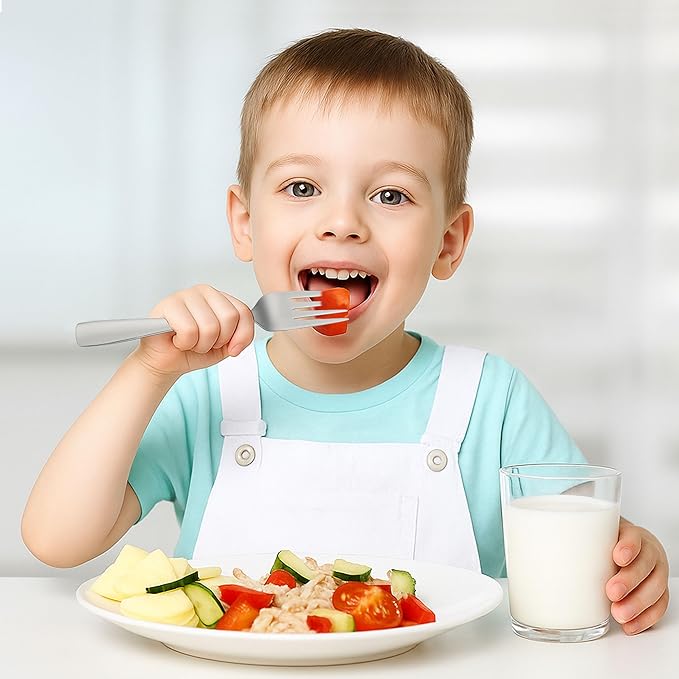LOCONHA Stainless Steel Toddler Utensils Set - 14 Pcs Kids Silverware, Safe Food Grade, Mirror Polished, Dishwasher Safe, Perfect for Little Hands, Trendy & Durable. ﻿