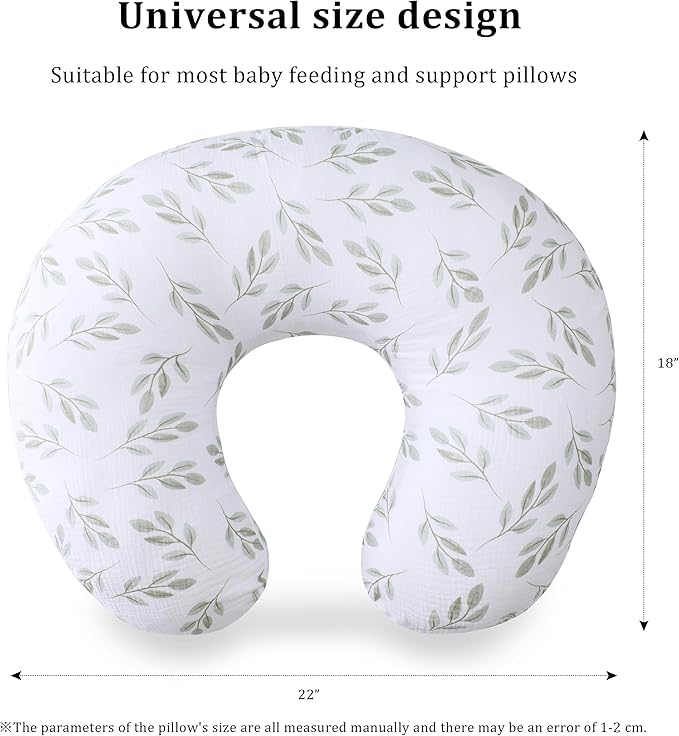 TADO MUSLIN Nursing Pillow Cover 2-Pack, 100% Organic Cotton Muslin Breastfeeding Pillow Covers, Hidden Zipper, Fits Standard U-Shaped Nursing Pillows, Machine Washable, Unisex Neutral Soft and Cute