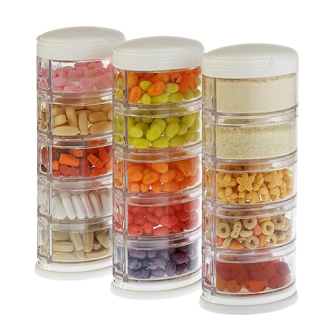 Innobaby Packin' Smart Stackable and Portable Storage System for Formula, Baby Snacks and More. 5 Stackable Cups in Blueberry Sorbet. BPA Free.