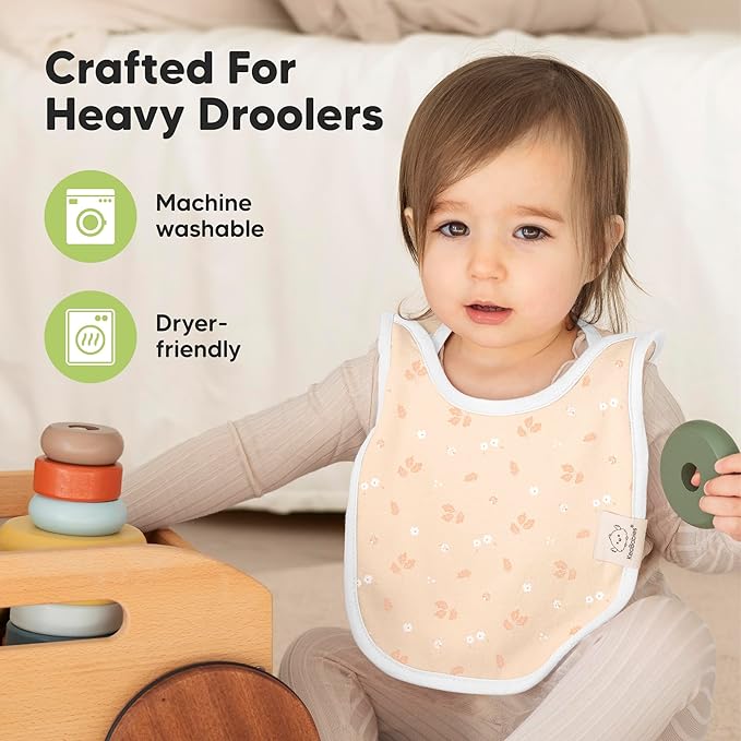 KeaBabies 8-Pack Bibs for Baby Girl, Boy - Pullover Large Baby Bibs for Drooling and Teething Infant, Newborn, Soft & Absorbent Organic Cotton, Long Torso Coverage Keep Toddler Clean & Dry (Fleur)