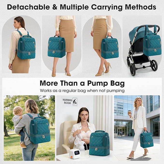 RAINSMORE Wearable Breast Pump Bag, Willow/Eufy/Elvie/Spectra/Medela/Momcozy M5/S12 Pro, Breast Milk Cooler Travel Bag with Cooler Compartment & Ice Pack, Dark Green