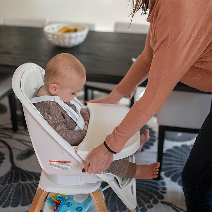 TruBliss Turn-A-Tot High Chair for Babies and Toddlers, 2 in 1 Wooden Portable Baby Feeder or Adjustable Child's Seat with 360 Degree Swivel, Removable Tray, and Pad (Cream)