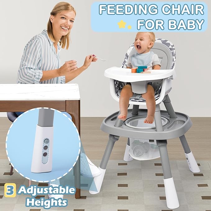 Xilingol 15-in-1 Convertible High Chair, 2-in-1 Baby Highchair & Activity Center W/Toys, Booster Seat | Building Block Table | Toddler Chair W/Removable Tray & 5-Point Harness & 2-Layer Cushion(Grey)