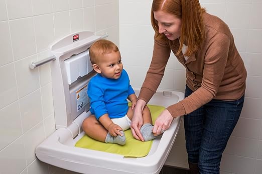 Rubbermaid Commercial Products Horizontal Baby Changing Station, Light Platinum, Wall-Mounted Fold-Down Diaper Change Table with Safety Straps for Restaurants/Hotels/Schools/Airports