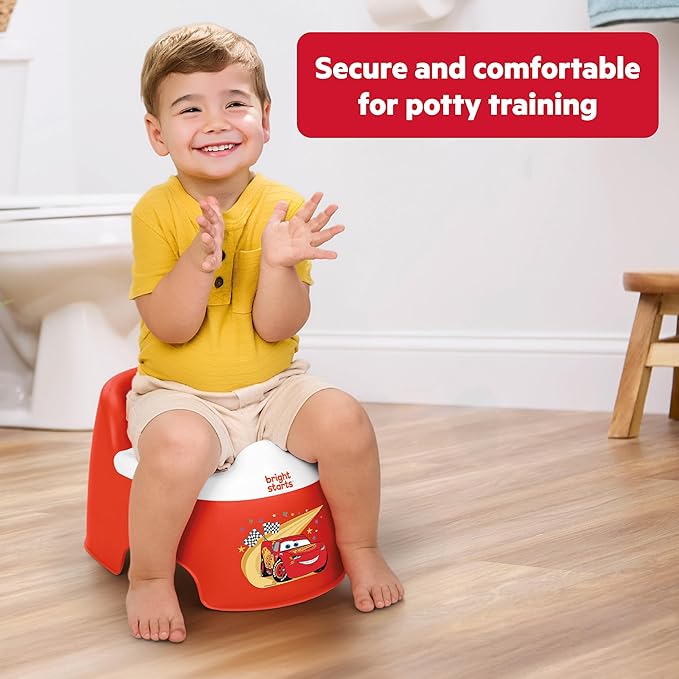 Bright Starts Disney and Pixar Cars Full Comfort Potty Training Toilet, Easy Clean Removable Bowl, Splash Guard, High Back for Comfort & Stability, Toddlers up to 50 lbs