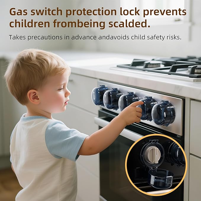 Upgraded Gas Stove Knob Covers Locks for Child and Kids Safety, Universal Size Gas Stove Knob Cover with 3M Adhesive, Baby Proof Prevent Accidental -4 Pack