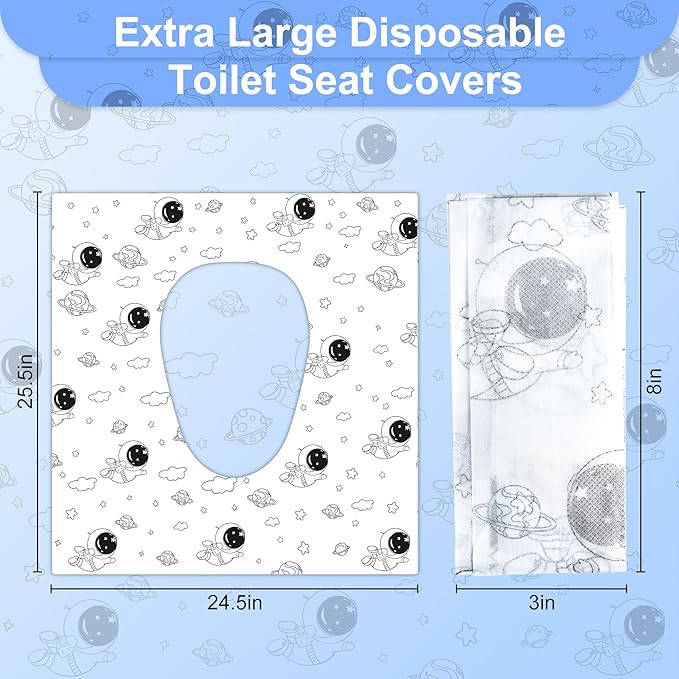 20 Pcs Toilet Seat Covers Disposable for Kids&Toddlers&Adult, Extra Large Individually Wrapped Portable Package for Travel Toddlers Potty Training in Public Restrooms (Space Theme)