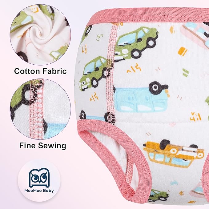 MooMoo Baby Training Underwear 4 Packs Absorbent Toddler Potty Training Pants for Boys and Girls-Cotton Animal Print 2T-6T