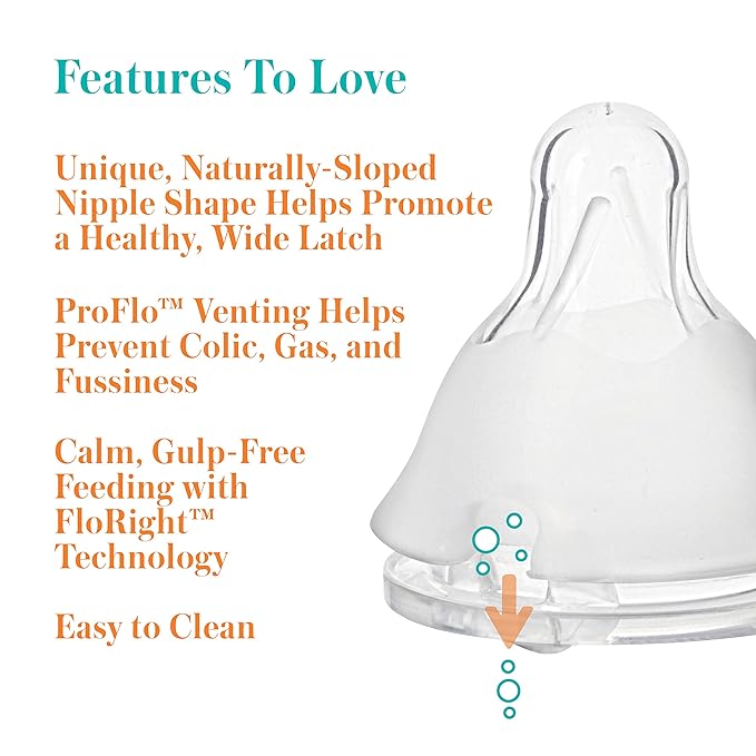 Evenflo Balance Plus Standard Neck Nipples for use with Evenflo Balance Plus Standard Neck Bottles, Medium Flow for 3 Months and up, 6-Pack