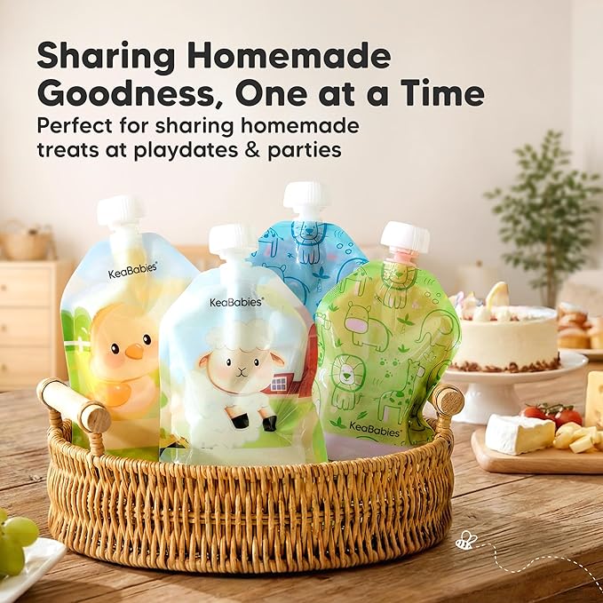 12-Pack Reusable Baby Food Pouches Refillable – 5oz Reusable Pouches for Toddlers, Kids Squeezable Yogurt, Apple Sauce, Fruit Smoothie, Baby Puree Container, Homemade Baby Food Essentials (Little Zoo)