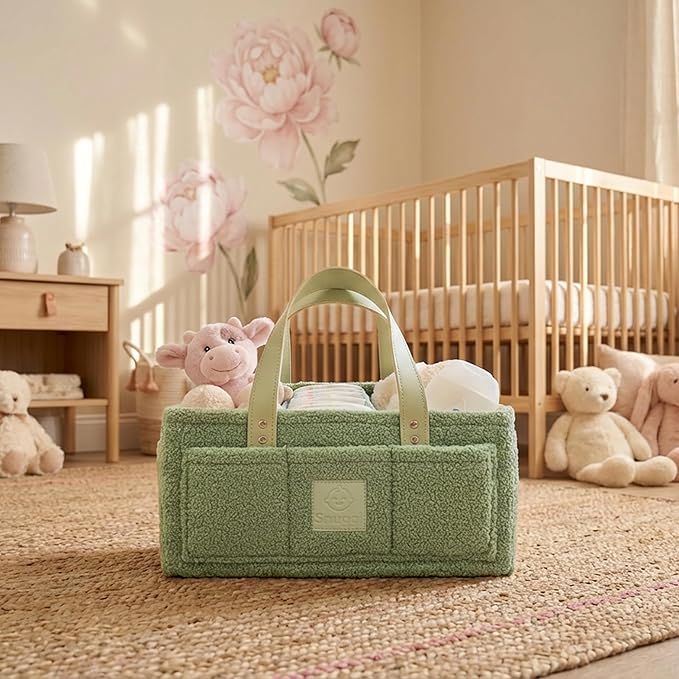 Baby Diaper Caddy Organizer with Handle & Toiletry Bag, Portable Nursery Storage Basket for Newborn Essentials, Baby Registry Must Have