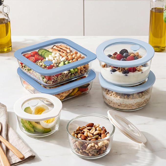 Urban Green glass storage containers with lids (White&Navy Blue-6p)
