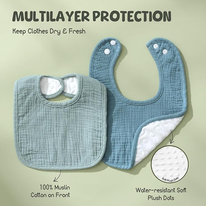 POIKSHARK 6-Pack Muslin Baby Bibs for Unisex Boys Girls, Cotton Baby Drool Bibs, Drooling and Teething Bibs for Infant