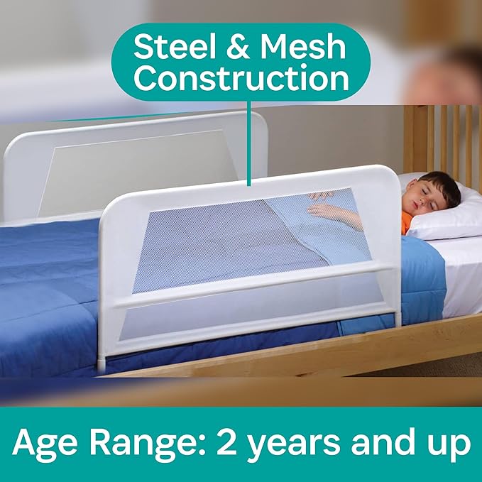 KidCo BR303 Children's Bed Rail Double Pack - Quick Assembly Toddler Bedrail (White)