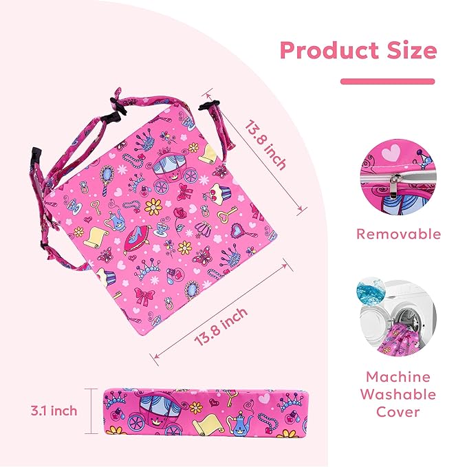 Toddler Booster Seat for Dining Table & Kitchen Chairs - Premium Foam with Non-Slip Bottom & Double Adjustable Straps, Safety Certified, Portable Travel &Easy to Clean (Pink-Princess)