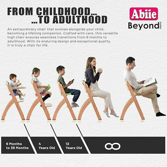 Abiie Beyond Junior Wooden High Chair for Babies and Toddlers - Convertible 3-in-1 Baby Highchair with Removable Tray - 6 Months to 250 Lb - Water Resistant - Mahogany Wood/Olive Cushion