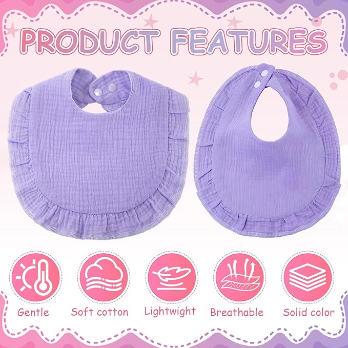 Kenning 18 Pcs Muslin Drool Baby Bibs Ruffle Absorbent Bib with Snap Button Boy Girl for Drooling Teething Infant Newborn
