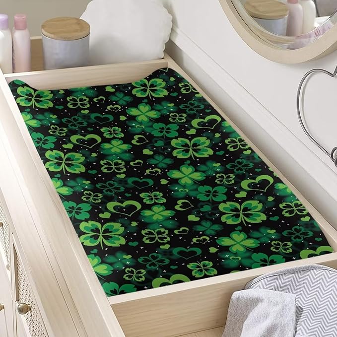 St. Patricks Day Party Decor St Patricks Day Baby Changing Pad Cover Heart Diaper Changing Pad Cover Black 32''*16'' Baby Girl Nursery Decor