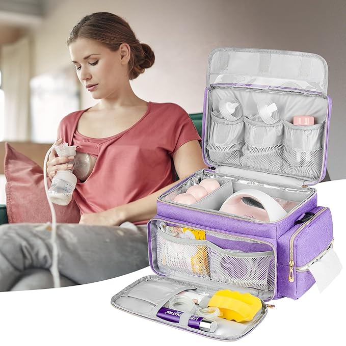 Breast Pump Bag Compatible with Spectra S1 and S2 with Insulated Compartment,Breast Pump Storage Bag with Water Resistant Mat for Pumping Essentials,Purple,Bag Only
