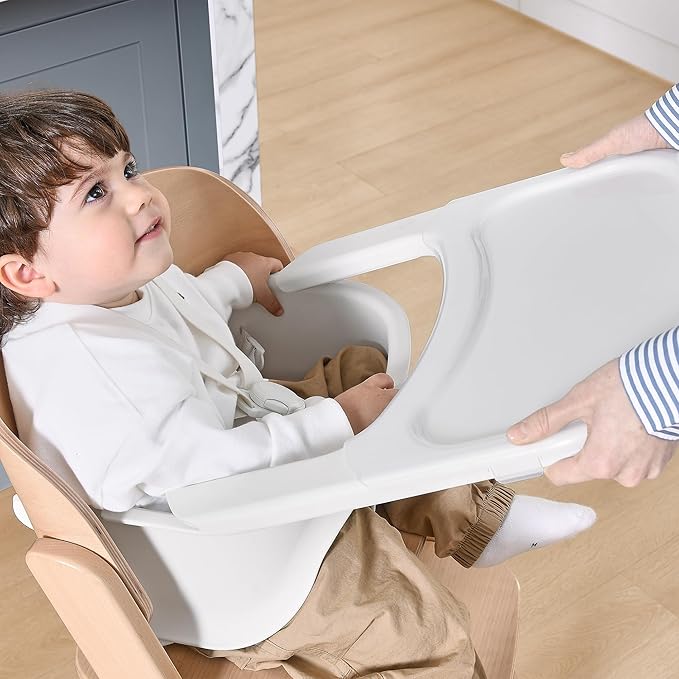 Delta Children Crave 4-in-1 Convertible High Chair – Folds Flat, FSC Certified Beech Wood Frame, Grows from Baby to Adult, Magnetic Buckle & Dishwasher-Safe Tray – Natural