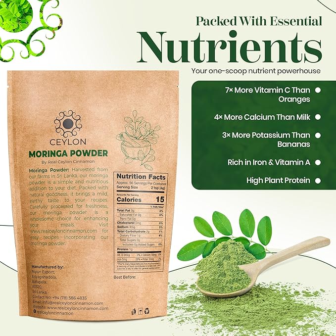 Moringa Powder (3.52oz/100g) – Pure Moringa Oleifera Leaf Powder from Sri Lanka – Kosher, Vegan