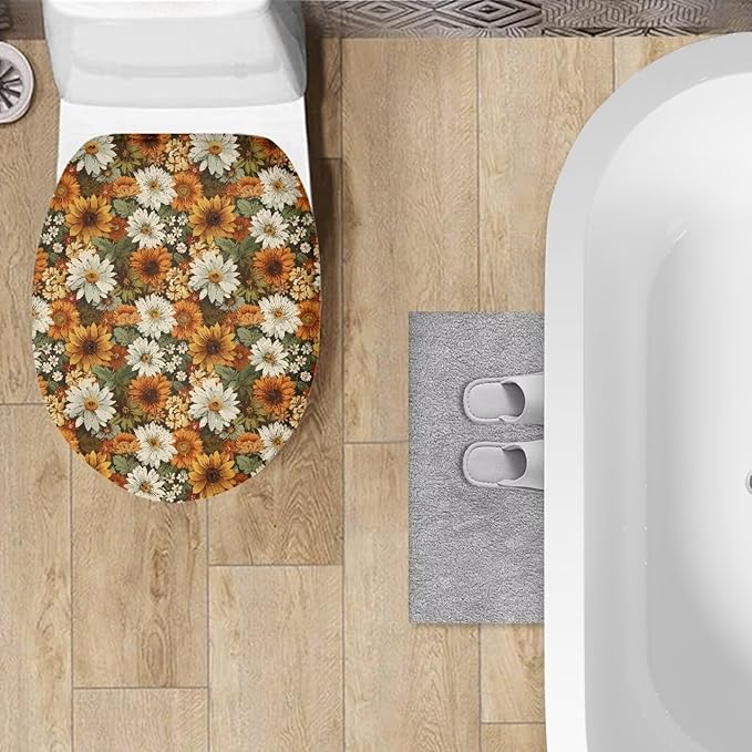 Fall Toilet Seat Covers - Polyester Fabric Toilet Tank Covers - Soft, Keep Clean & Tidy - Suitable for Public Bathrooms