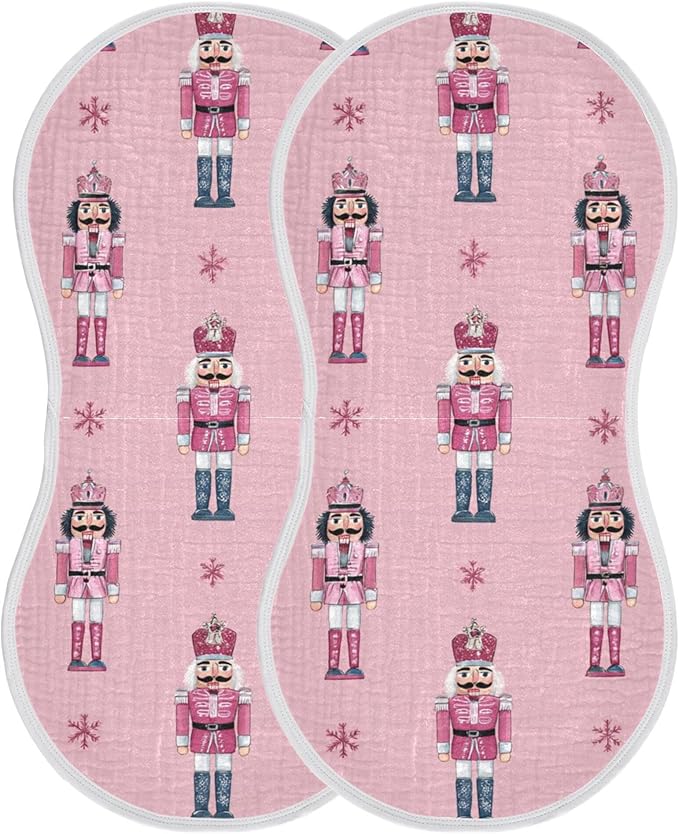 Christmas Nutcrackers Pinks Burp Cloths Baby Boys Girls Absorbent Soft Cotton Burping Cloths Rags 2 Pack