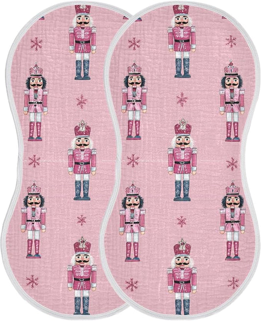 Christmas Nutcrackers Pinks Burp Cloths Baby Boys Girls Absorbent Soft Cotton Burping Cloths Rags 2 Pack