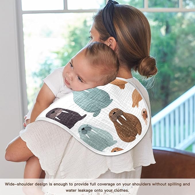 Sea Cute Walrus Burp Cloths Baby Boys Girls Absorbent Soft Cotton Burping Cloths Rags 1 Pack