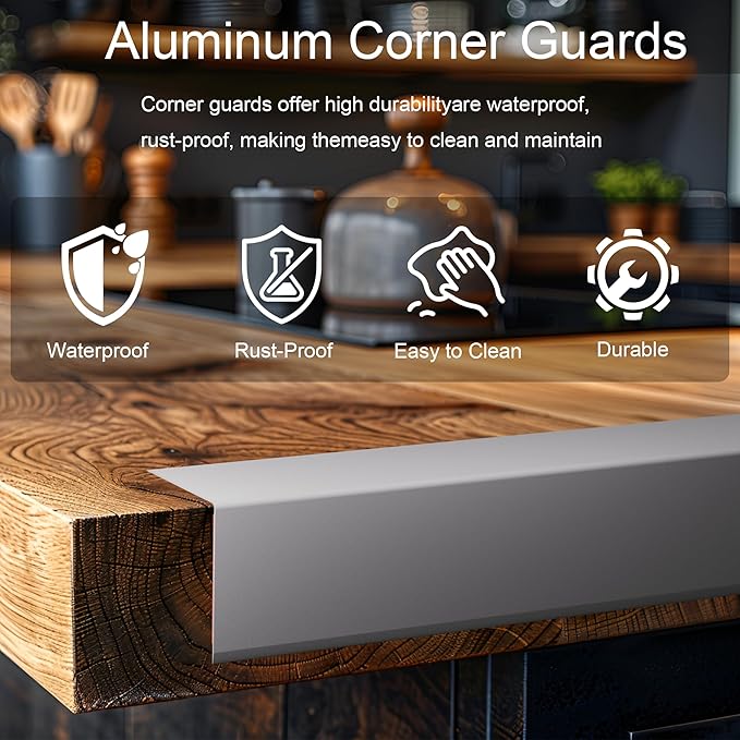 4Pcs 36" Metal Corner Protectors, Aluminum Self-Adhesive Corner Guards, for Edge Protection & Decoration on Walls, Furniture, Cabinets, Kitchen Islands (Gray, 36"x0.7"x0.7")